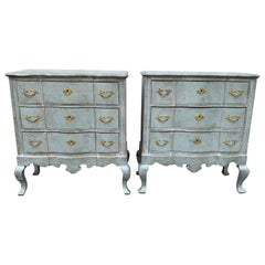 Pair of Blue Gustavian Style Painted Rococo Style Chests of Drawers