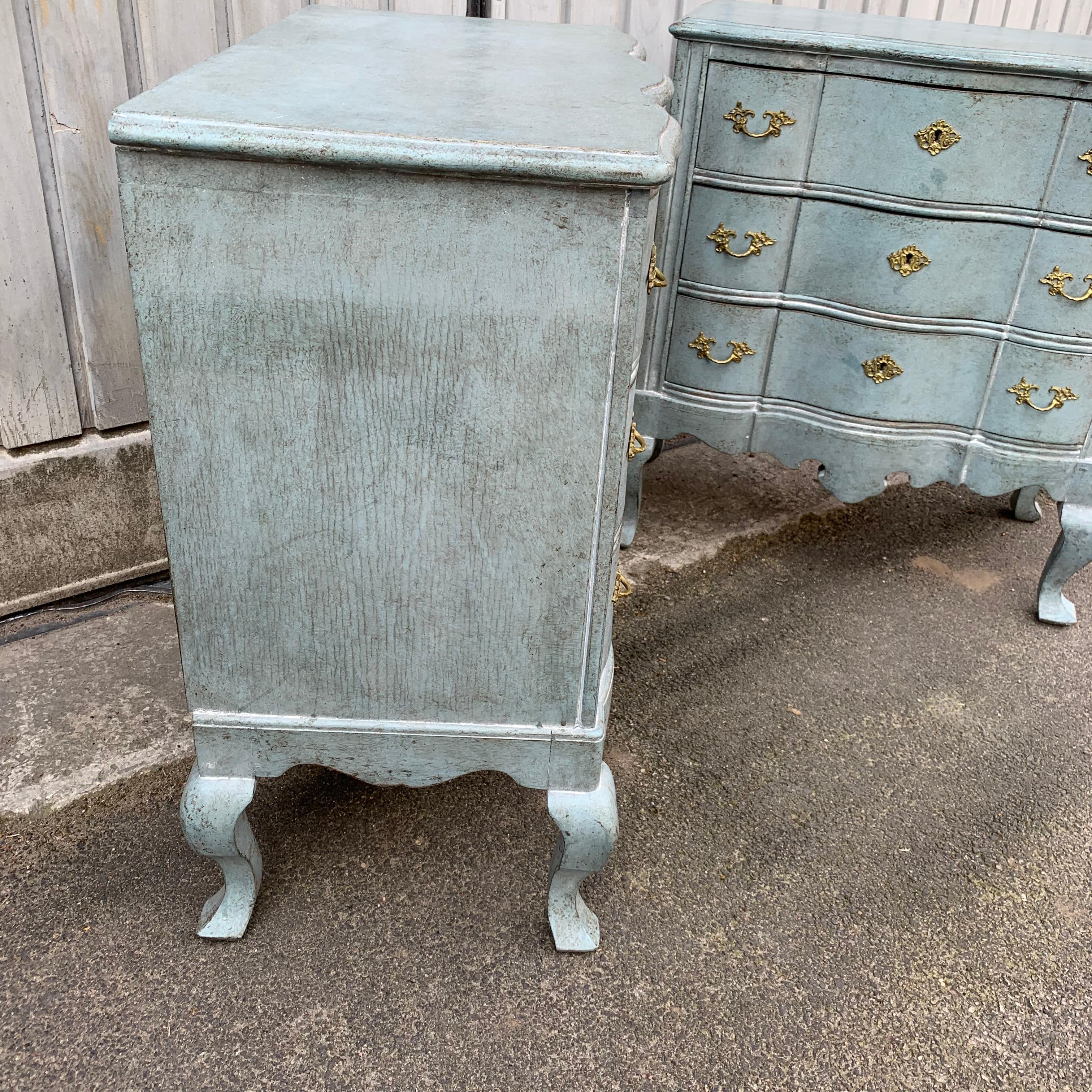 Pair of Blue Gustavian Style Painted Rococo Style Chests of Drawers 12