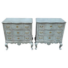 Pair of Blue Gustavian Style Painted Rococo Style Chests of Drawers