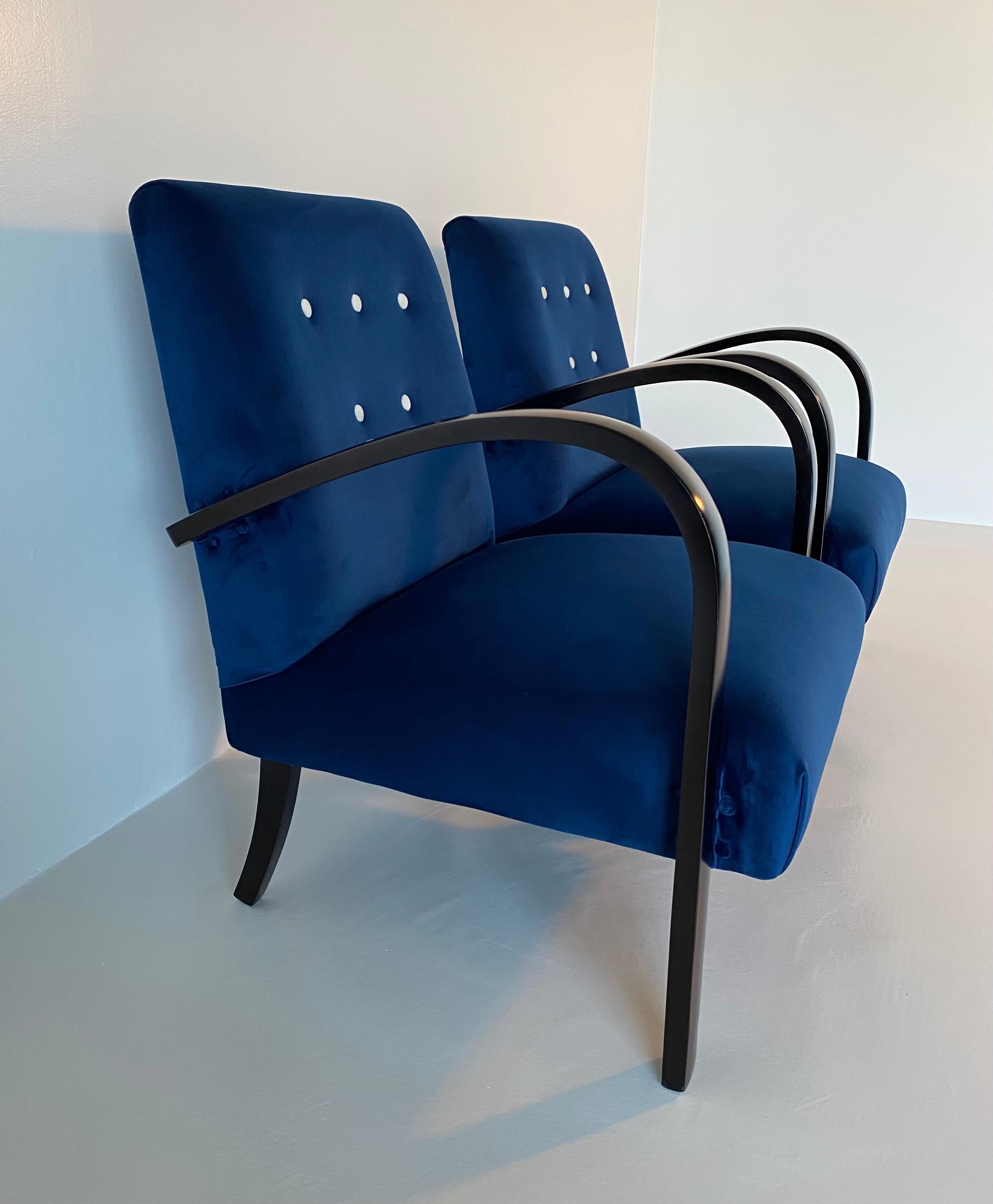 Blaue italienische Art-Déco-Sessel, 1930er Jahre, Paar (Art déco) im Angebot