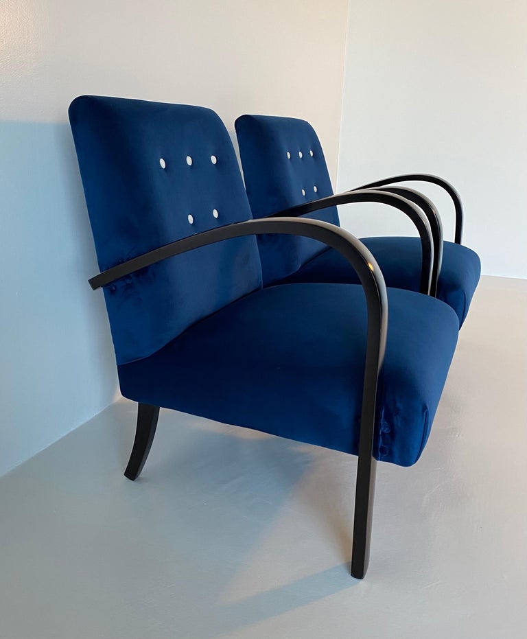 Pair of Blue Italian Art Deco Armchairs, 1930s In Good Condition For Sale In Meda, MB