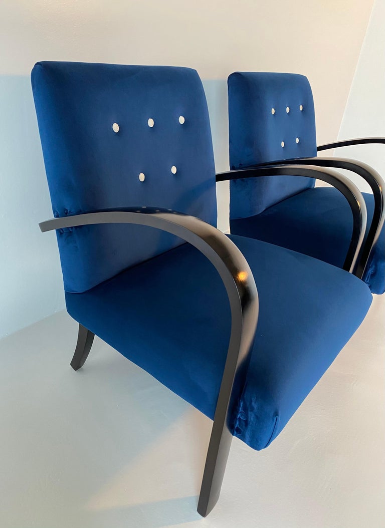 Mid-20th Century Pair of Blue Italian Art Deco Armchairs, 1930s For Sale