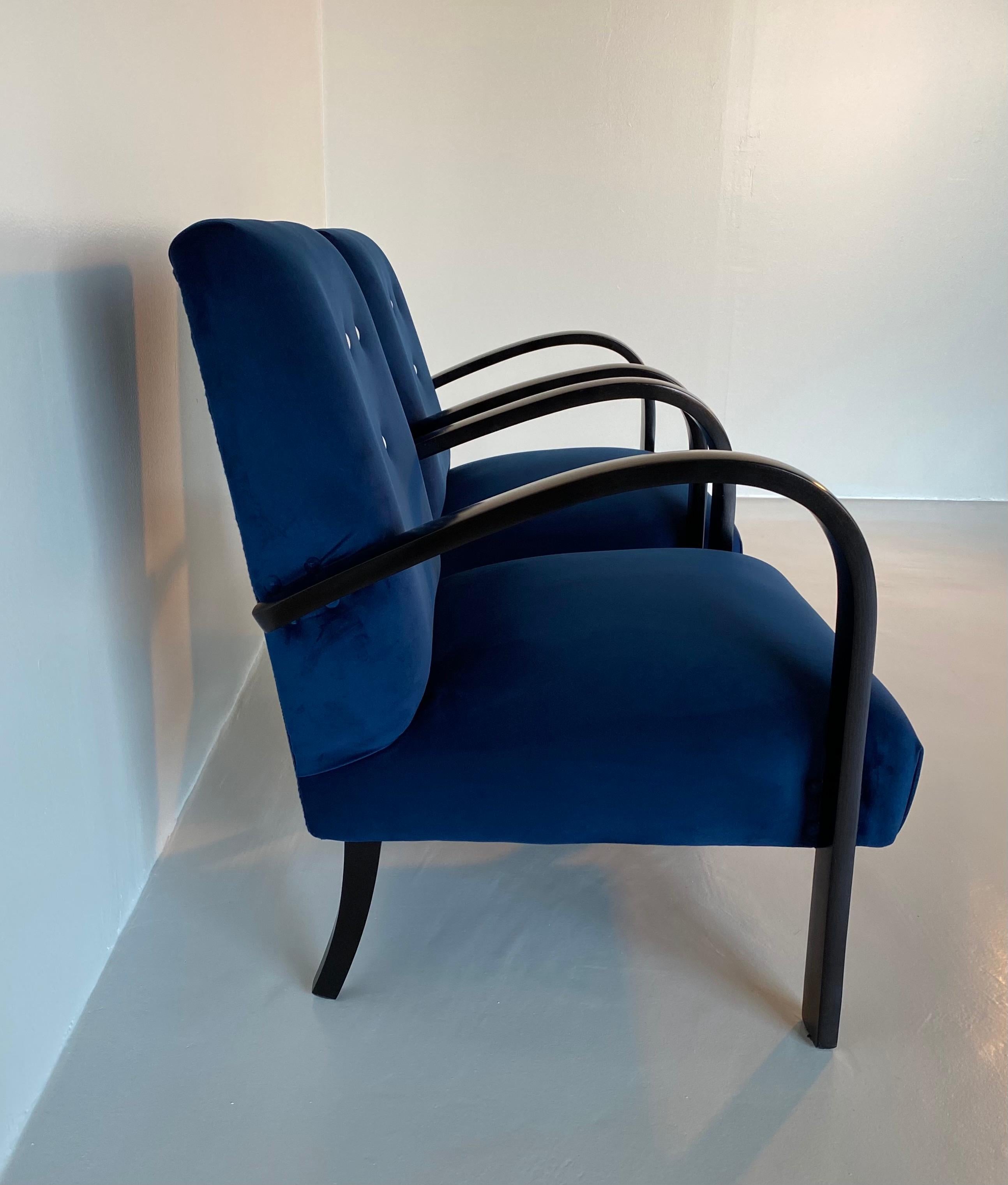 Milieu du XXe siècle Paire de fauteuils Art Déco italiens bleus, années 1930 en vente