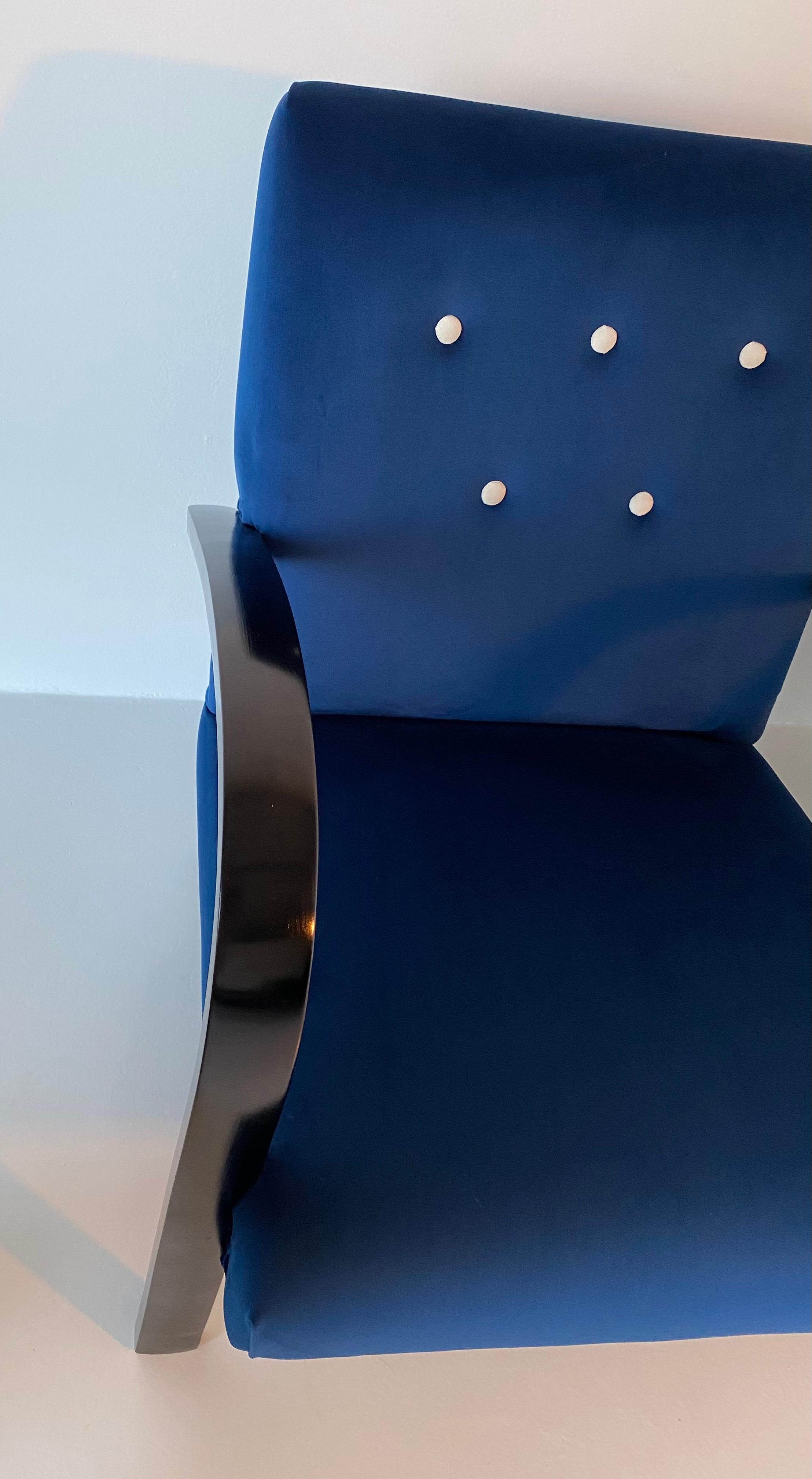 Tissu Paire de fauteuils Art Déco italiens bleus, années 1930 en vente