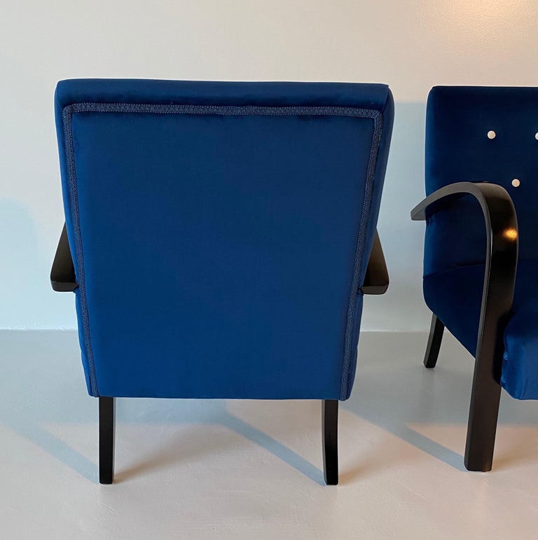 Pair of Blue Italian Art Deco Armchairs, 1930s For Sale 3