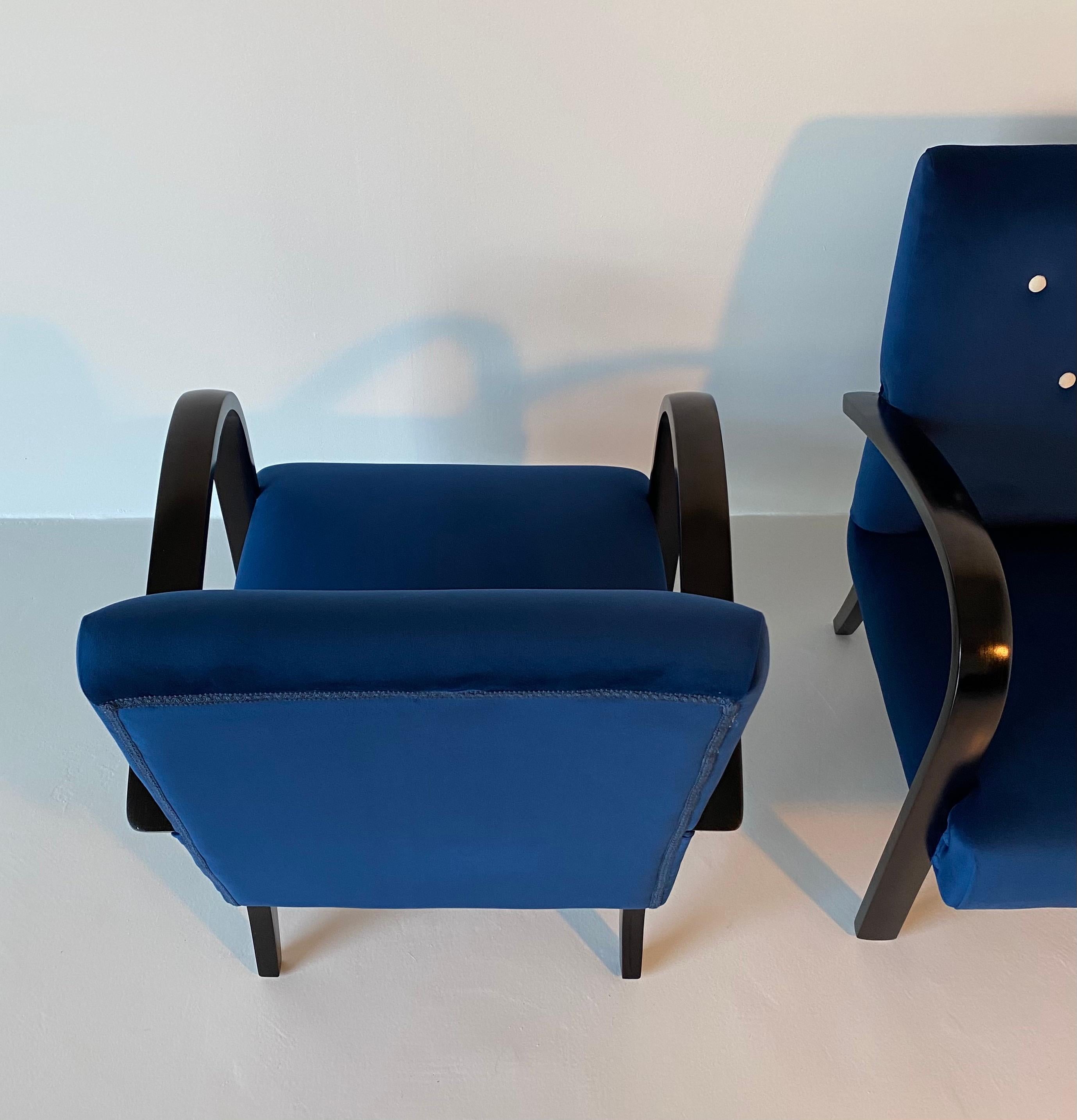 Blaue italienische Art-Déco-Sessel, 1930er Jahre, Paar im Angebot 2