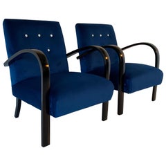 Pair of Blue Italian Art Deco Armchairs, 1930s