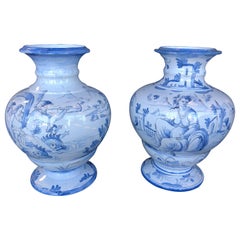 Pair of Blue Italian Vases Antique Pair of Blue Italian Vases