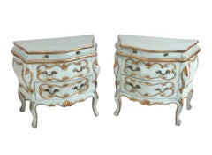Pair of Blue Italian Venetian Bombe Bombay Chests Nightands Dressers Commodes