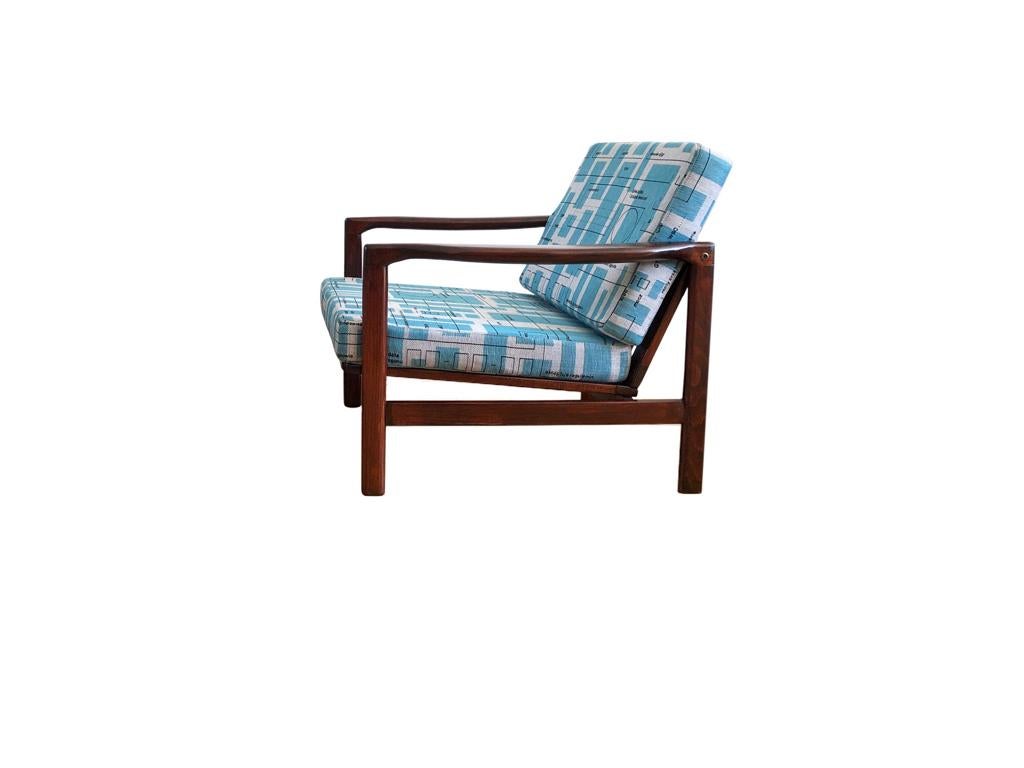 Paire de fauteuils du milieu du siècle en jacquard bleu de Zenon Bczyk, années 1960 Excellent état - En vente à WARSZAWA, 14