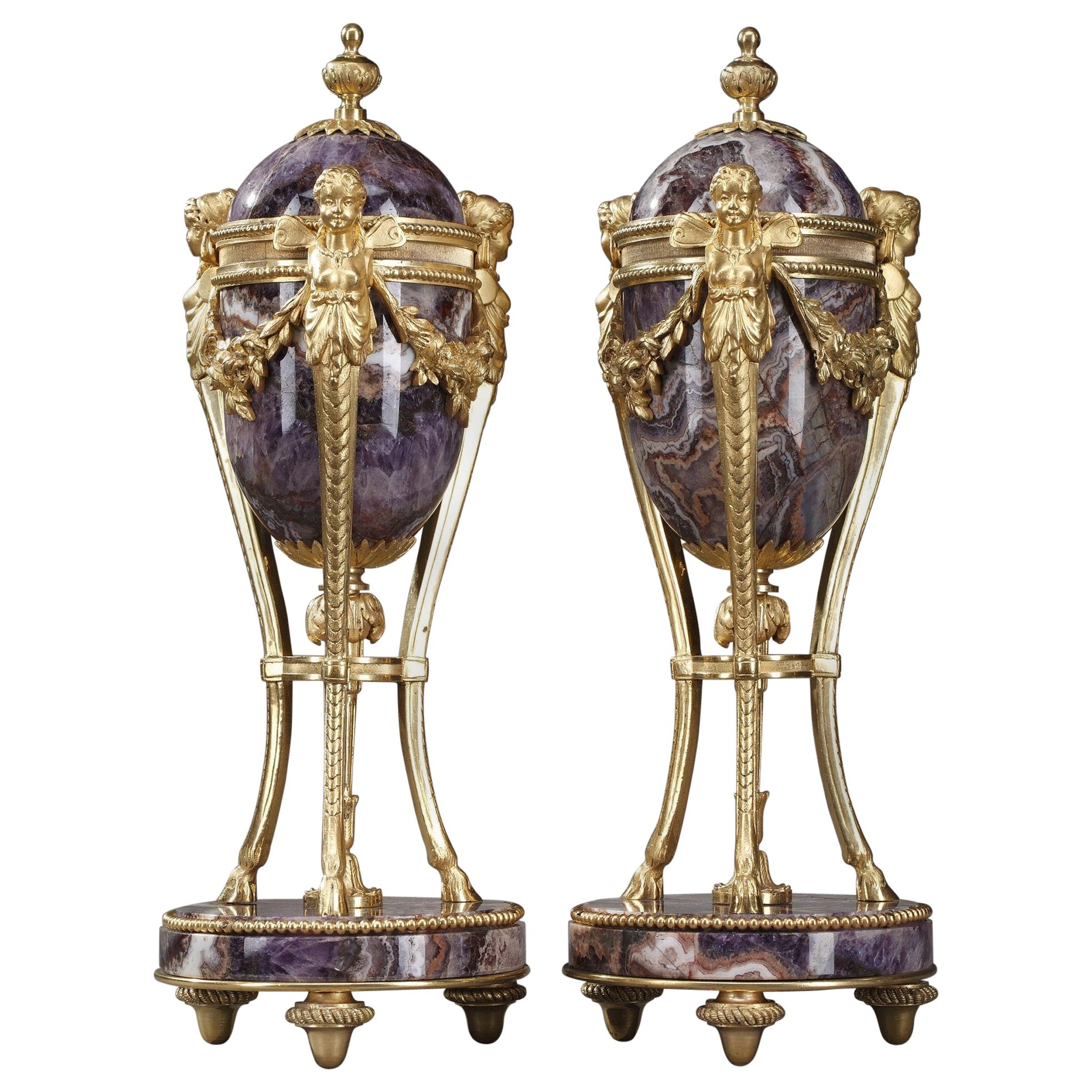 Pair of Blue John Closed Urns