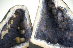 Pair of Blue Lace Agate Geodes with Lavender Amethyst Druzy, Rare Sparkly Geodes