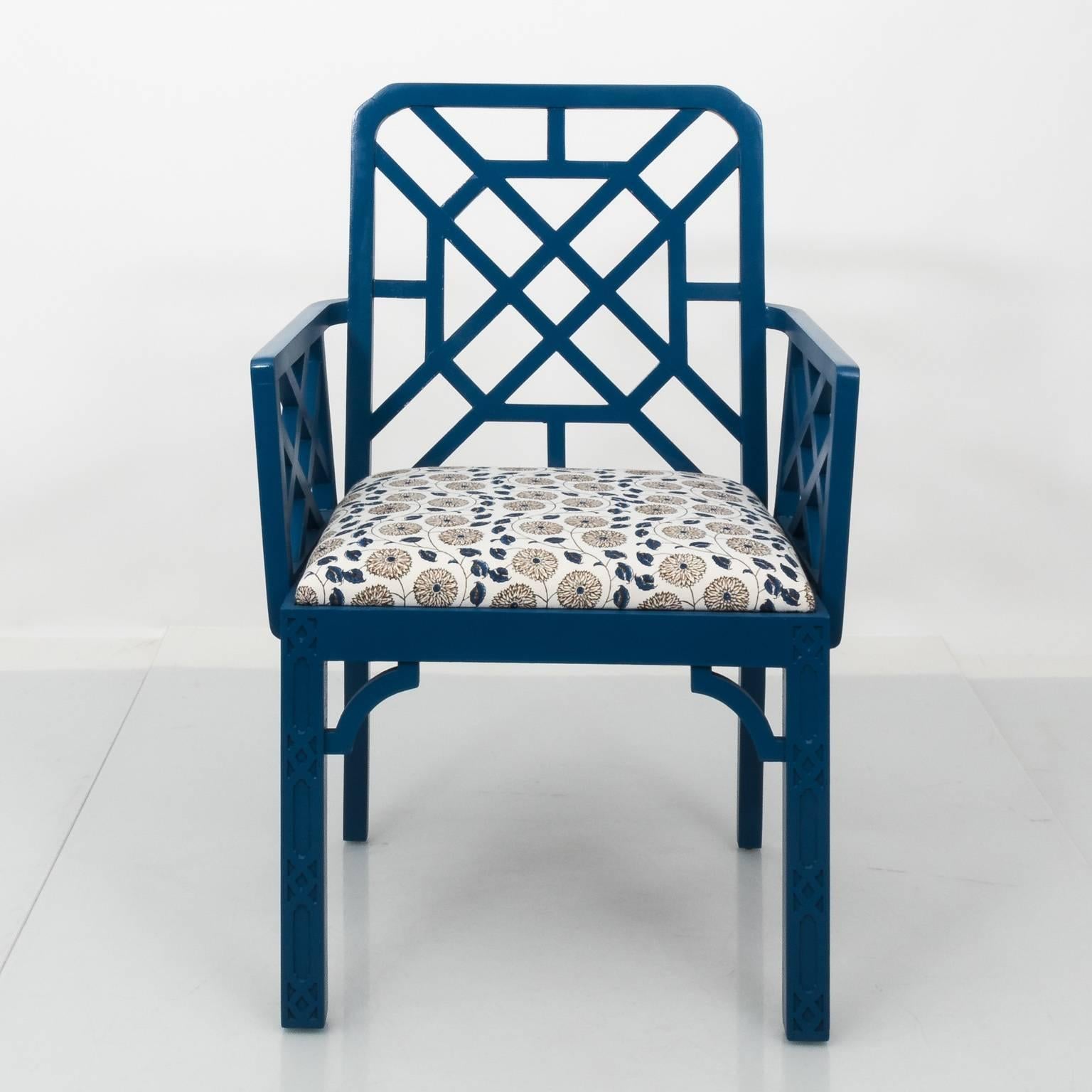 Pair of Blue Lacquered Open Arm Garden Chairs 2