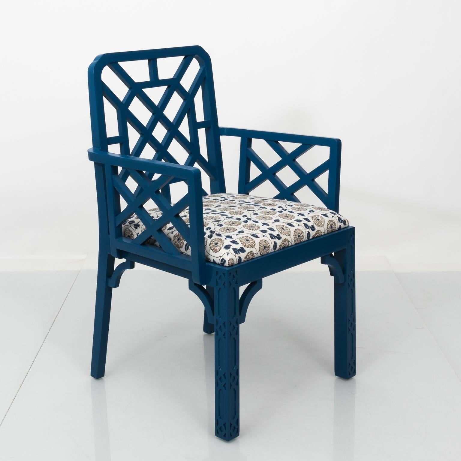 Pair of Blue Lacquered Open Arm Garden Chairs 3