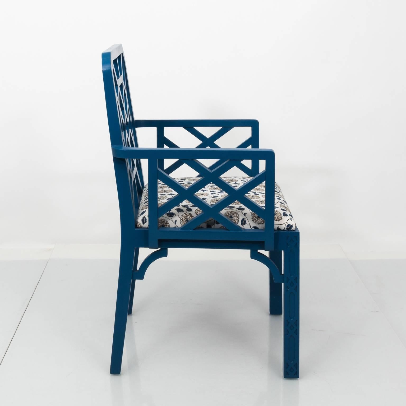 Pair of Blue Lacquered Open Arm Garden Chairs 4