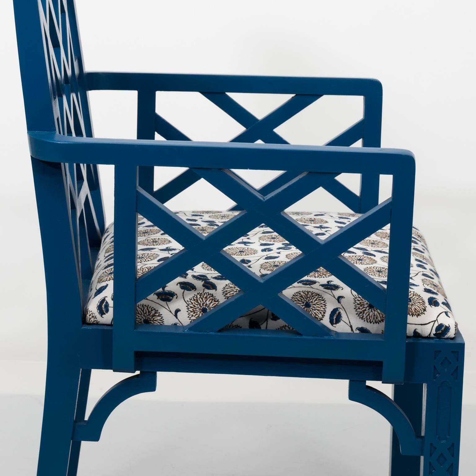Pair of Blue Lacquered Open Arm Garden Chairs 5