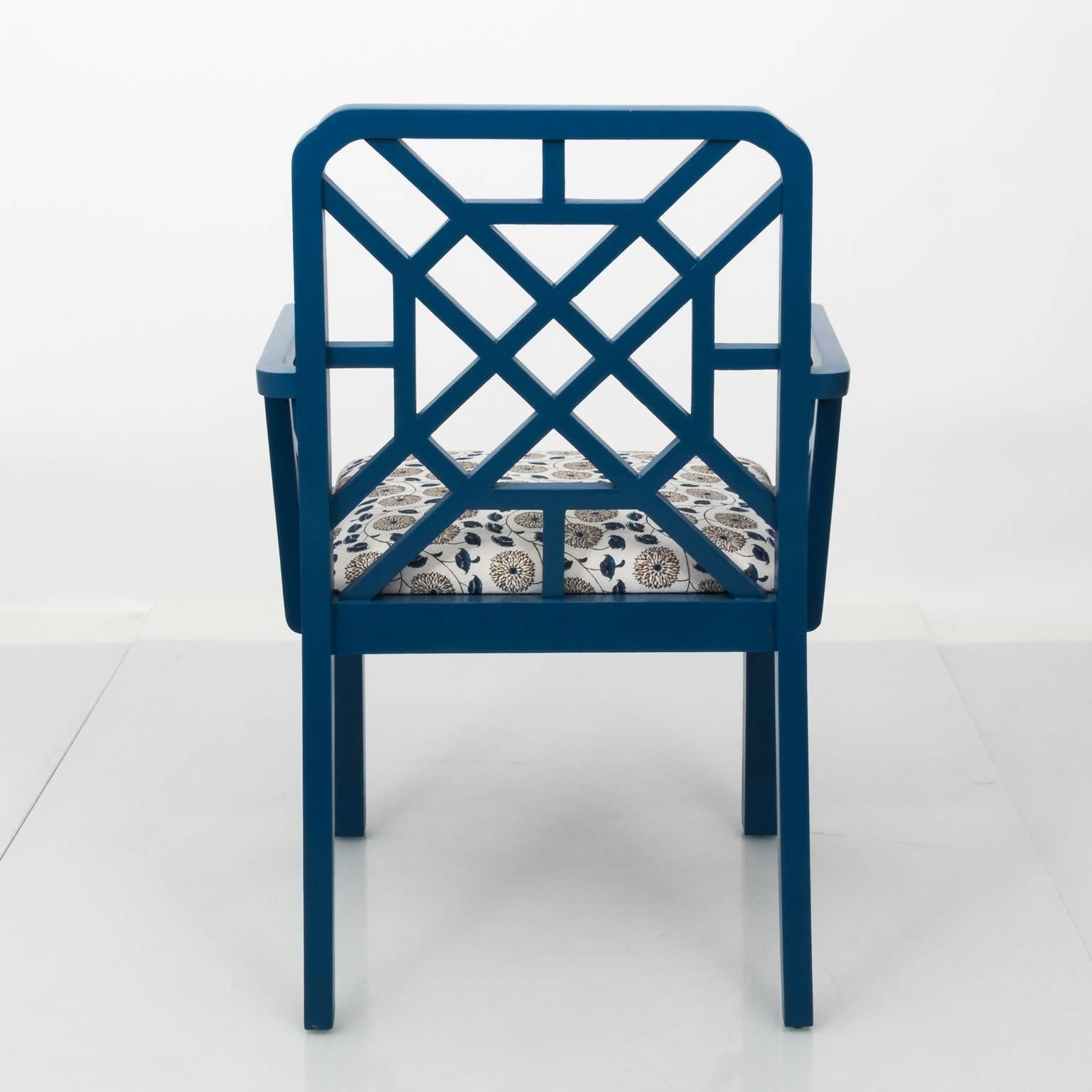 Pair of Blue Lacquered Open Arm Garden Chairs 6