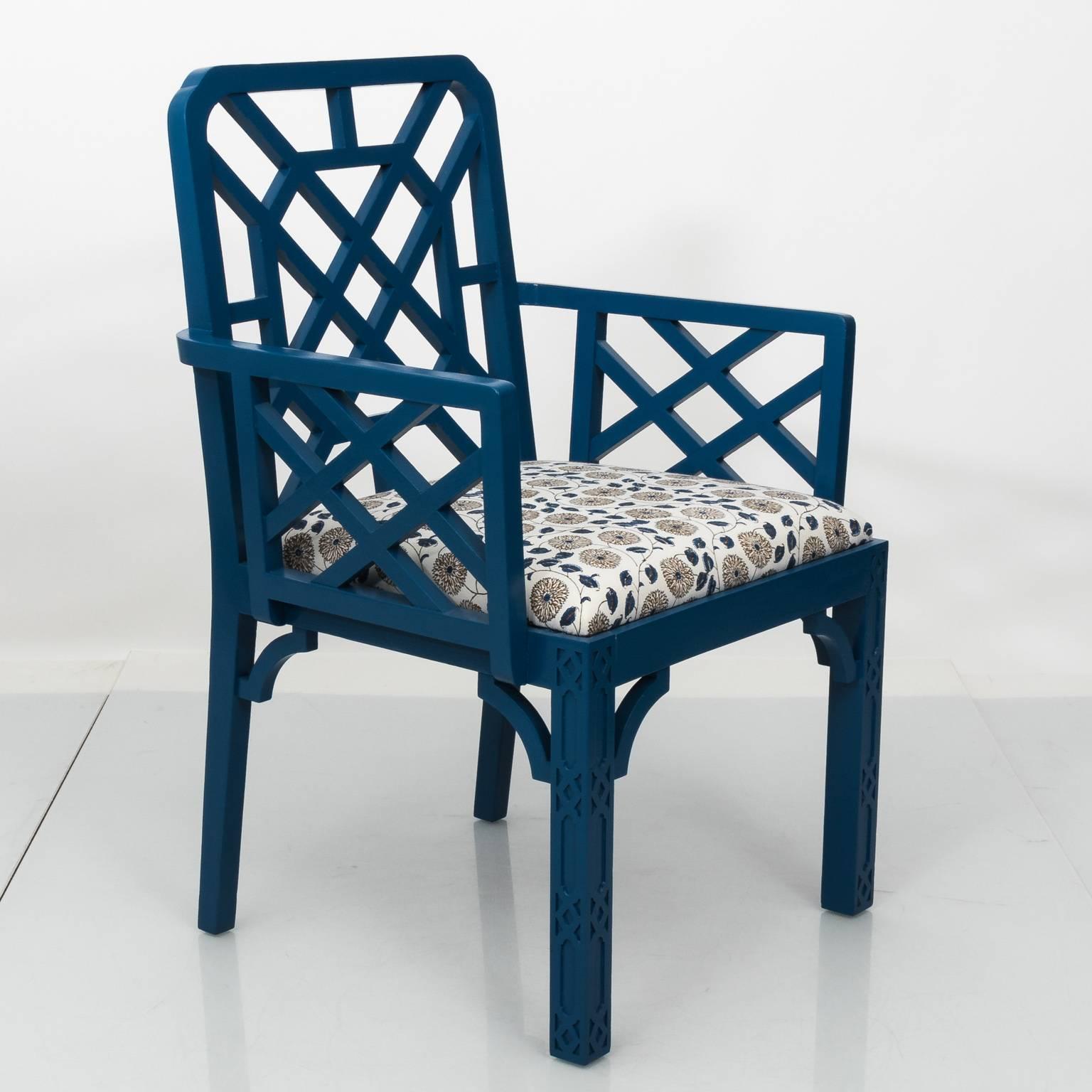 20th Century Pair of Blue Lacquered Open Arm Garden Chairs