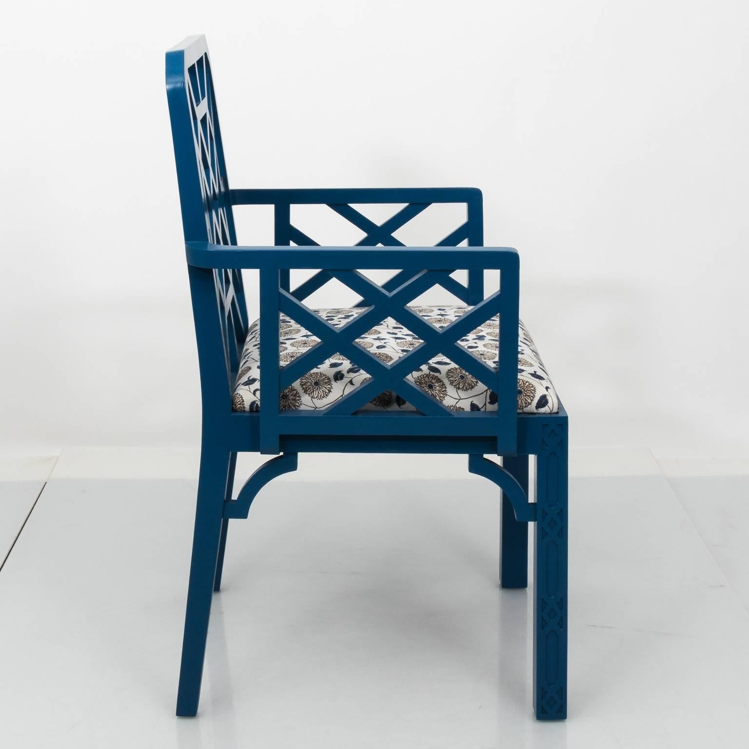 Wood Pair of Blue Lacquered Open Arm Garden Chairs