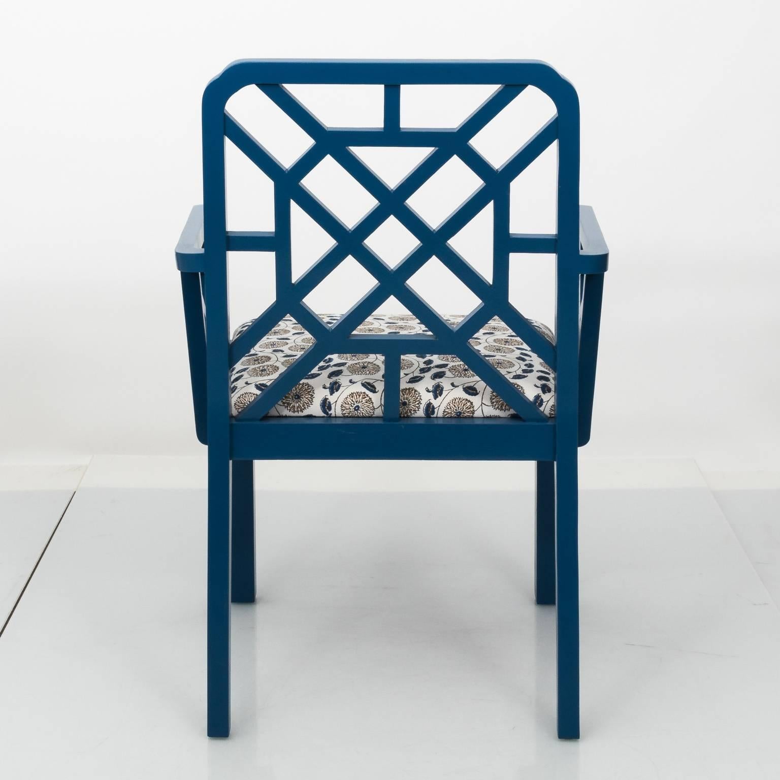 Pair of Blue Lacquered Open Arm Garden Chairs 1