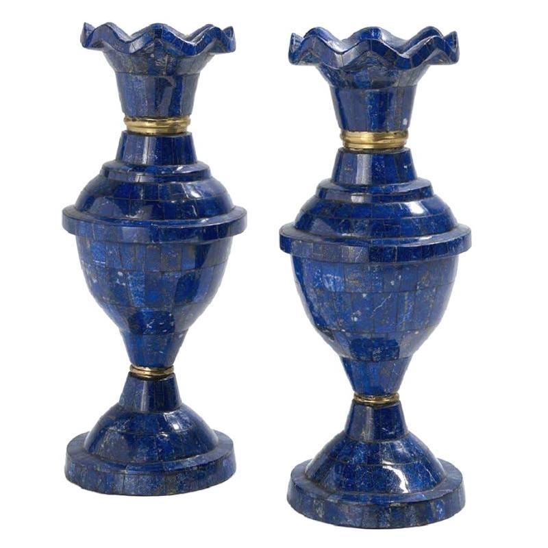 Sconosciuto Coppia di vasi in lapislazzuli blu e bronzo in vendita