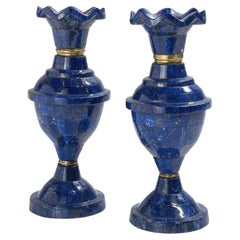 Pair of Blue Lapis Lazuli and Bronze Vases