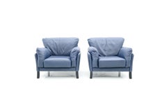Pair of Blue Leather Lounge Chairs by Dreipunkt International
