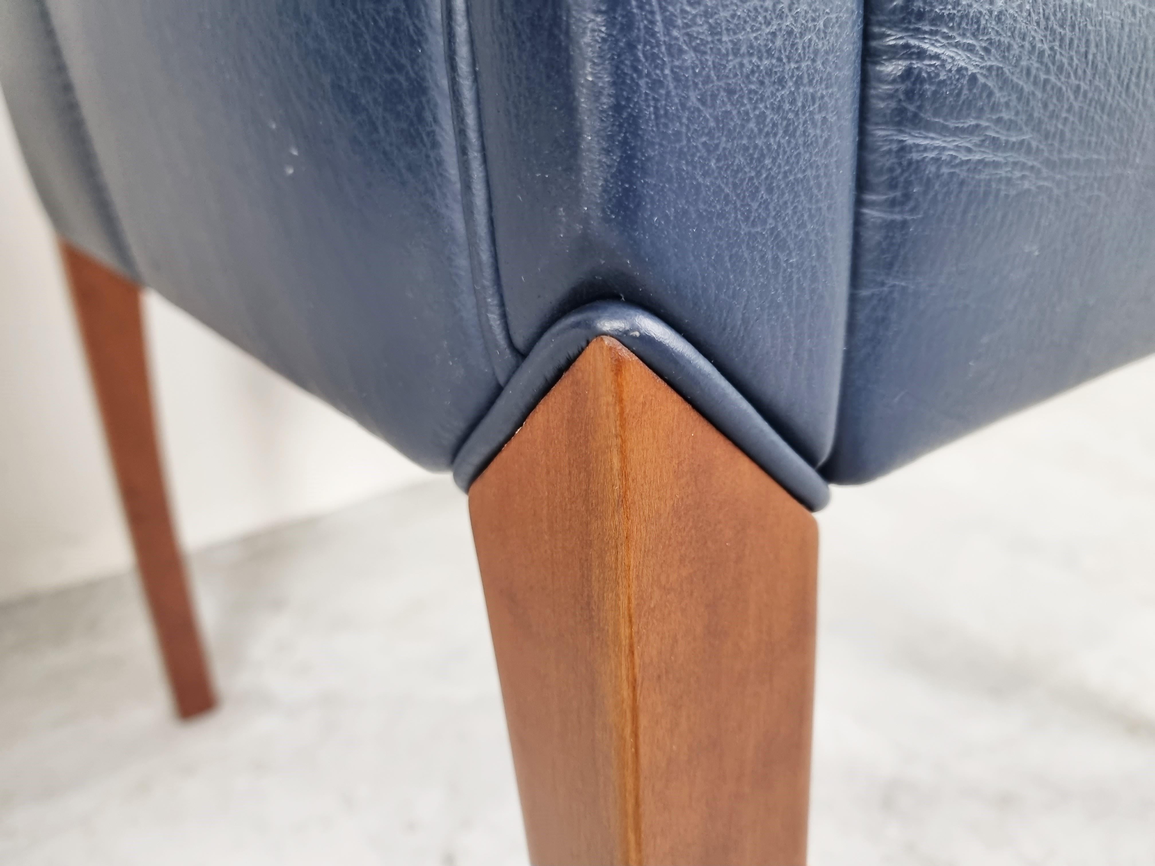 Pair of Blue Leather Armchairs by Durlet, 1990s In Good Condition In HEVERLEE, BE