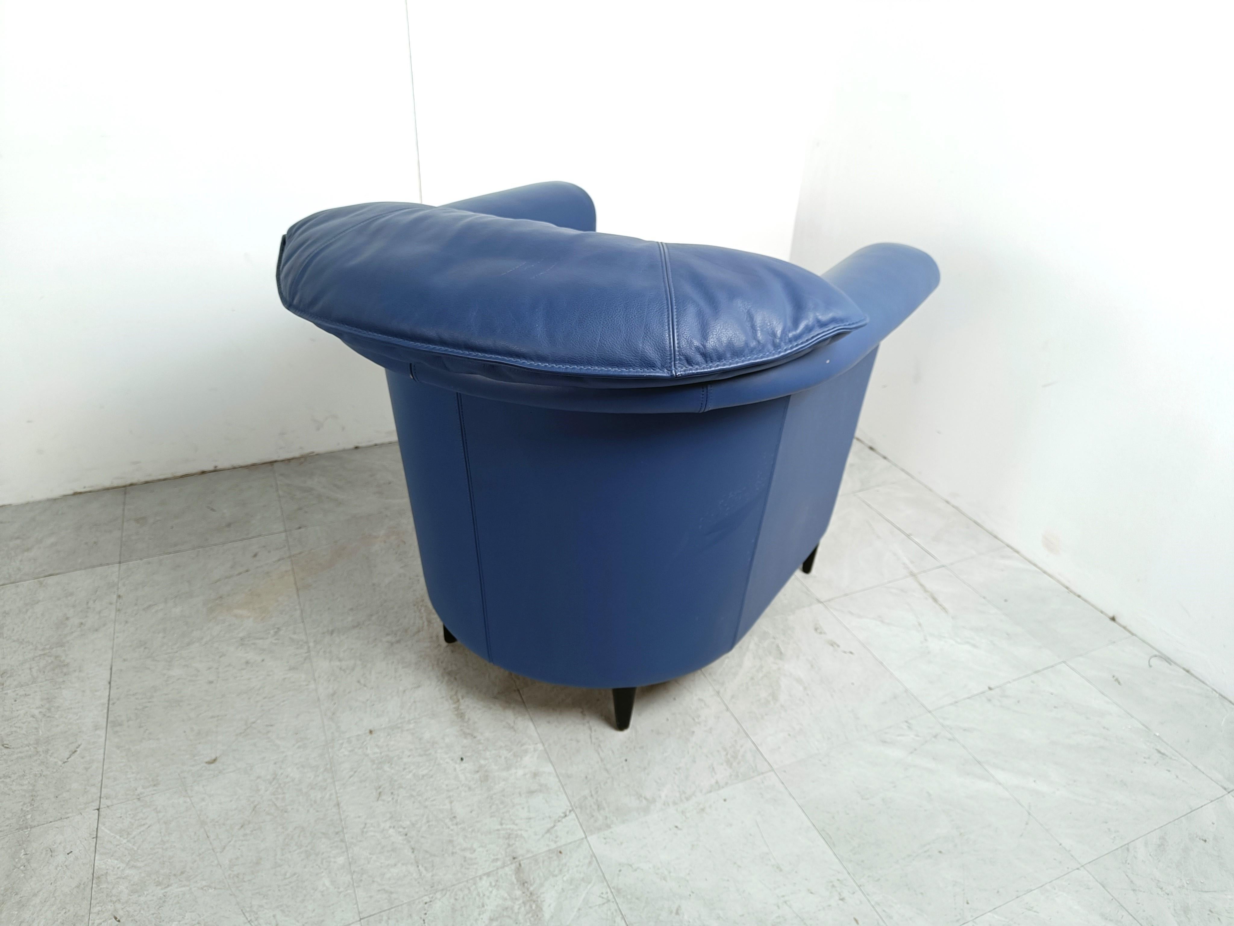 Pair of blue leather armchairs by Durlet, 1990s 3