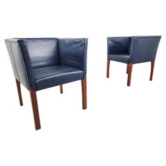 Pair of Blue Leather Armchairs by Durlet, 1990s