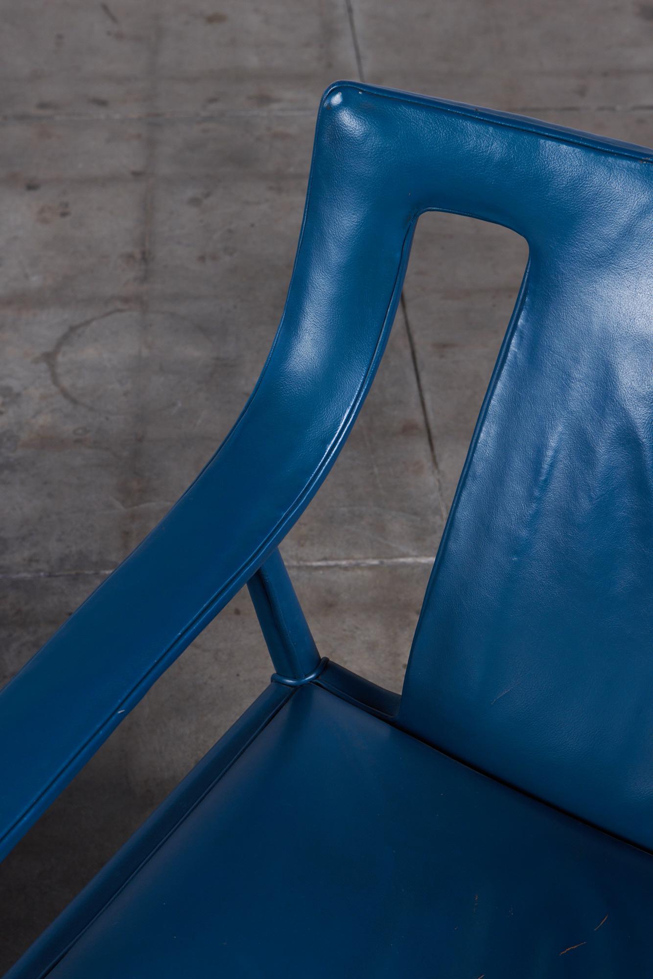 Pair of Blue Leather Lounge Chairs by Ejner Larsen & Aksel Bender Madsen 5
