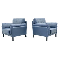 Pair of Blue Leather Lounge Chairs by Dreipunkt International