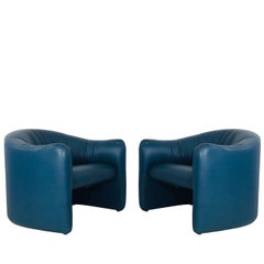 Pair of Blue Leather Metro Lounge Chairs