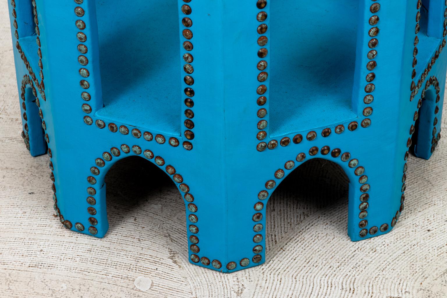 Pair of Blue Leather Octagonal Stands 2