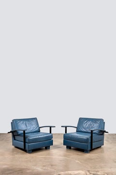 Pair of blue leather Washington armchairs by Jean-Michel Wilmotte