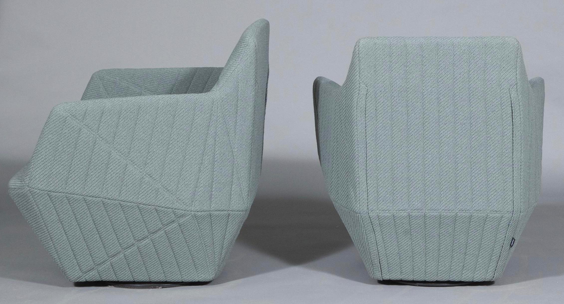 Contemporary Pair of Blue Ligne Roset Facett Swivel Chairs by Ronan and Erwan Bouroullec  For Sale