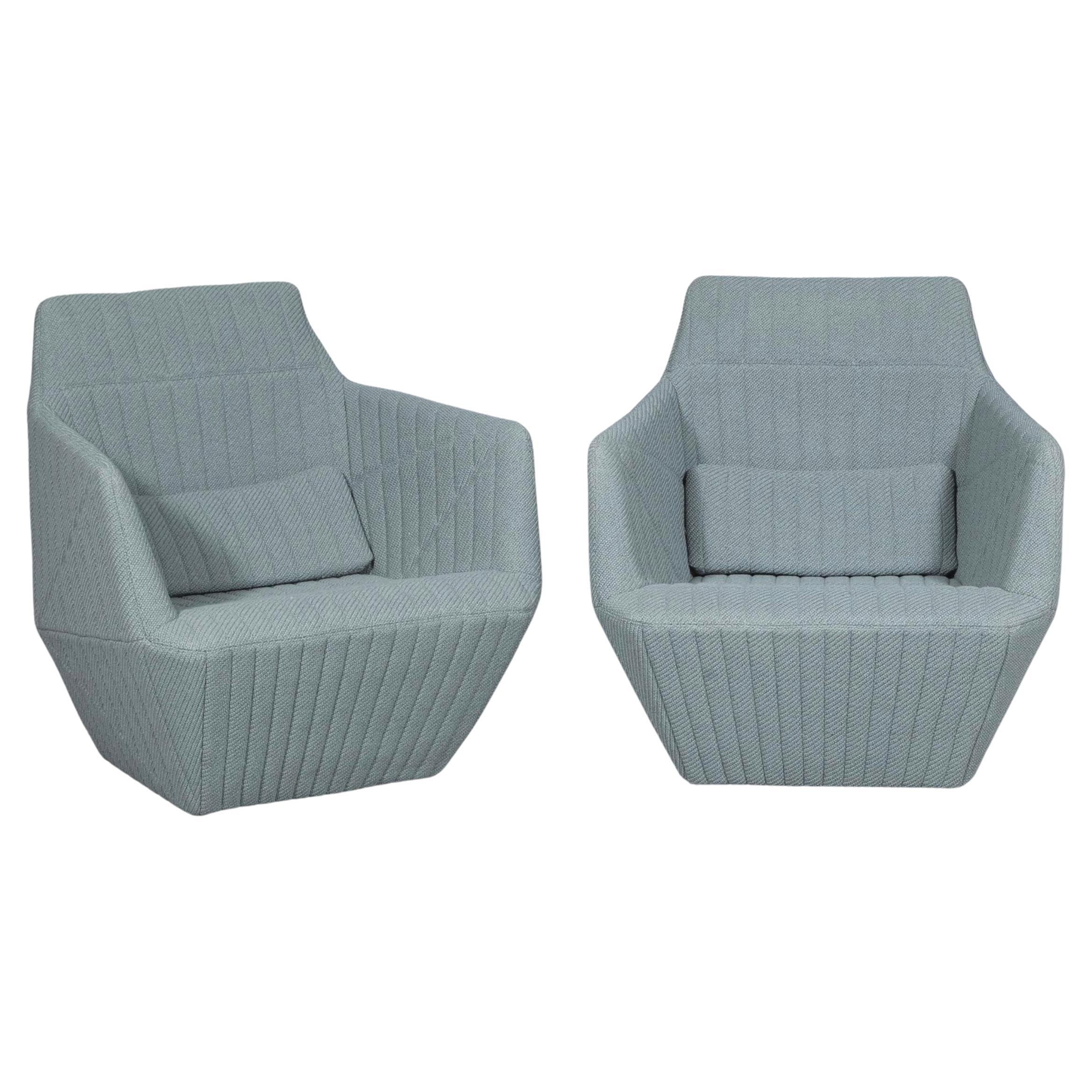 Pair of Blue Ligne Roset Facett Swivel Chairs by Ronan and Erwan Bouroullec  For Sale