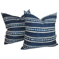 Pair of Blue Linen Stripe Pillows