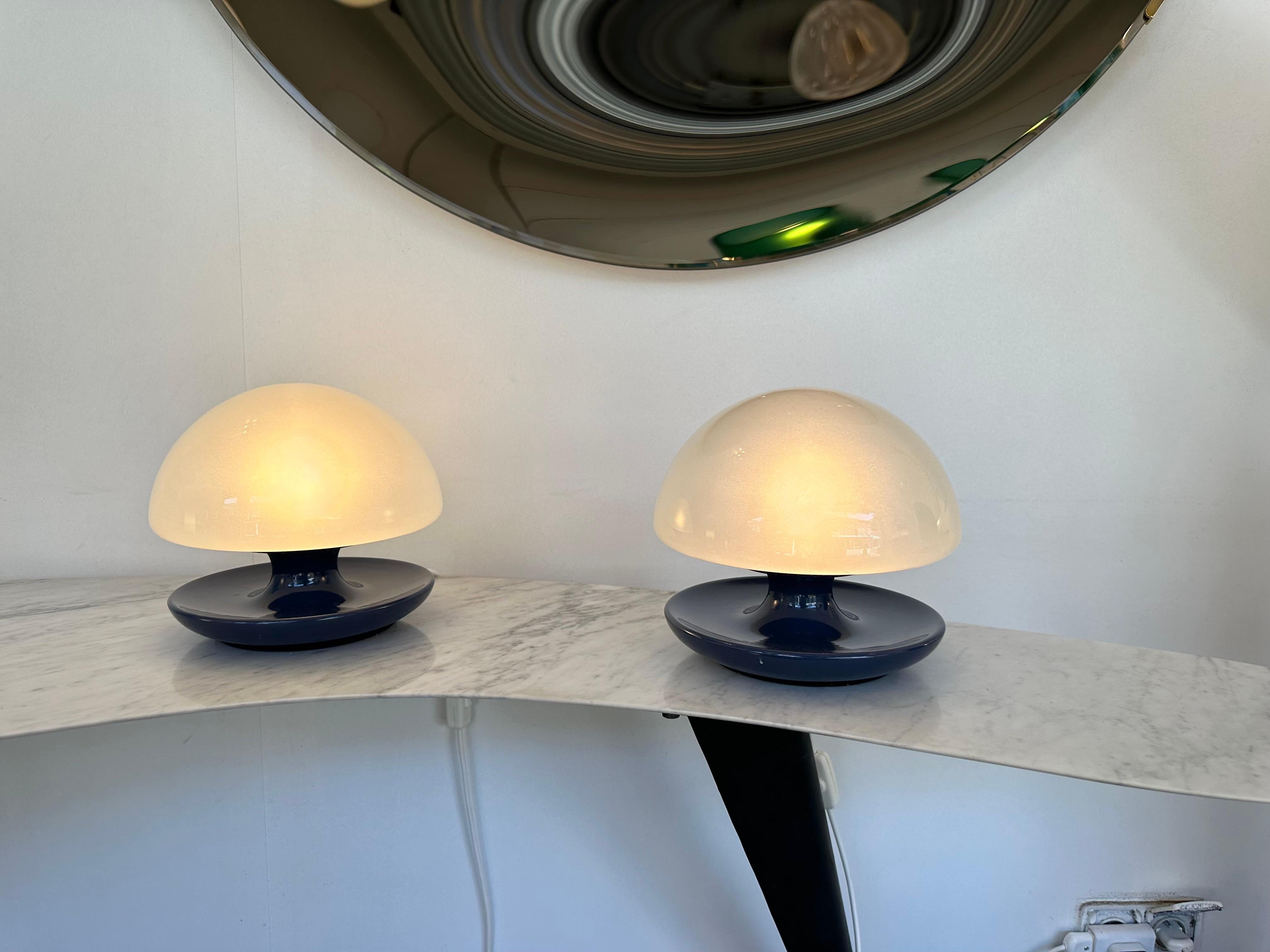 Pair of Blue Metal and Glass Lamps by Vittorio Balli for Sirrah, Italy, 1970s For Sale 7