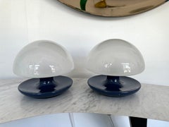 Pair of Blue Metal and Glass Lamps by Vittorio Balli for Sirrah, Italy, 1970s