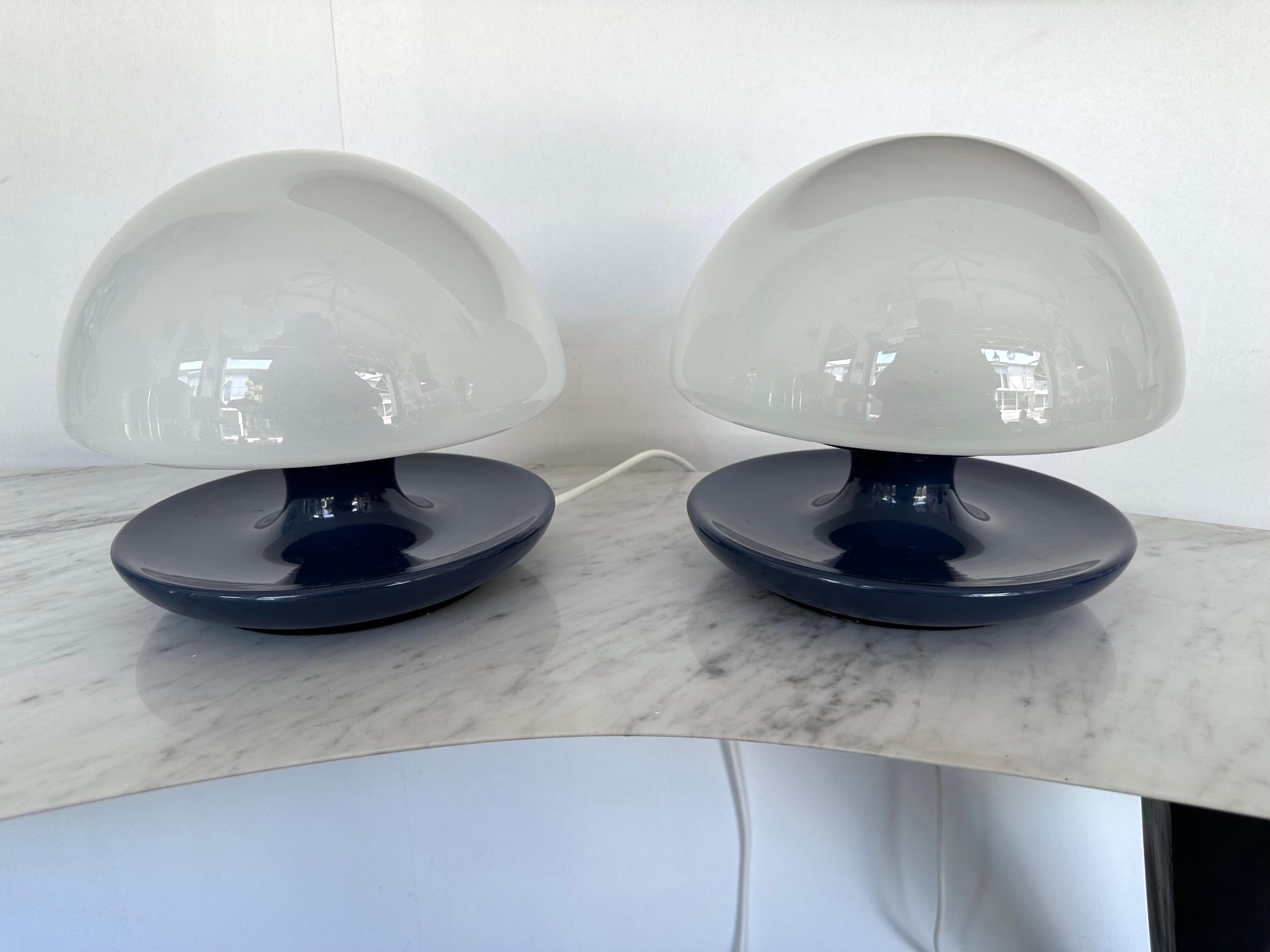 Mid-Century Modern Pair of Blue Metal and Glass Lamps by Vittorio Balli for Sirrah, Italy, 1970s For Sale