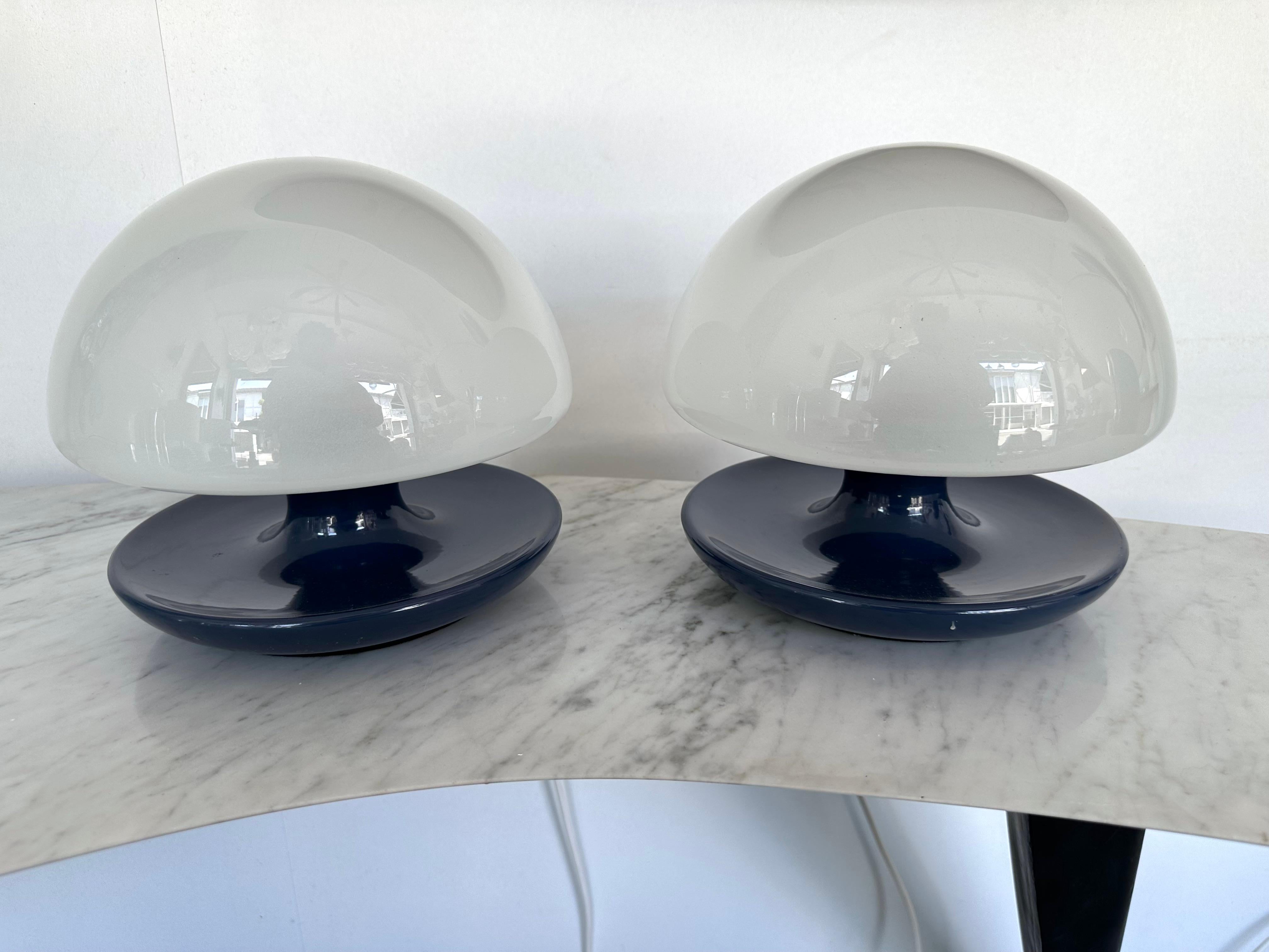 Pair of Blue Metal and Glass Lamps by Vittorio Balli for Sirrah, Italy, 1970s In Good Condition For Sale In SAINT-OUEN, FR