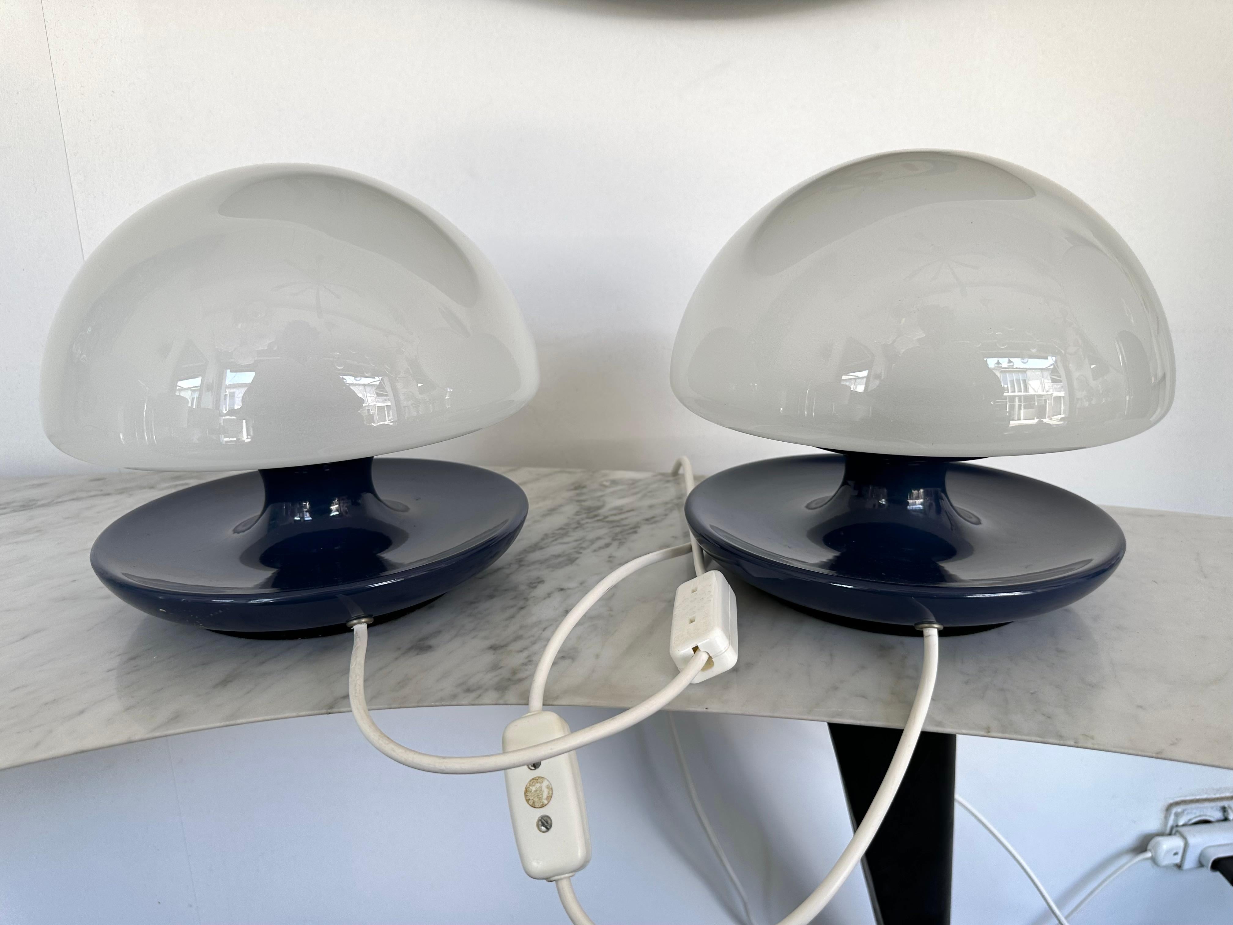 Pair of Blue Metal and Glass Lamps by Vittorio Balli for Sirrah, Italy, 1970s For Sale 3
