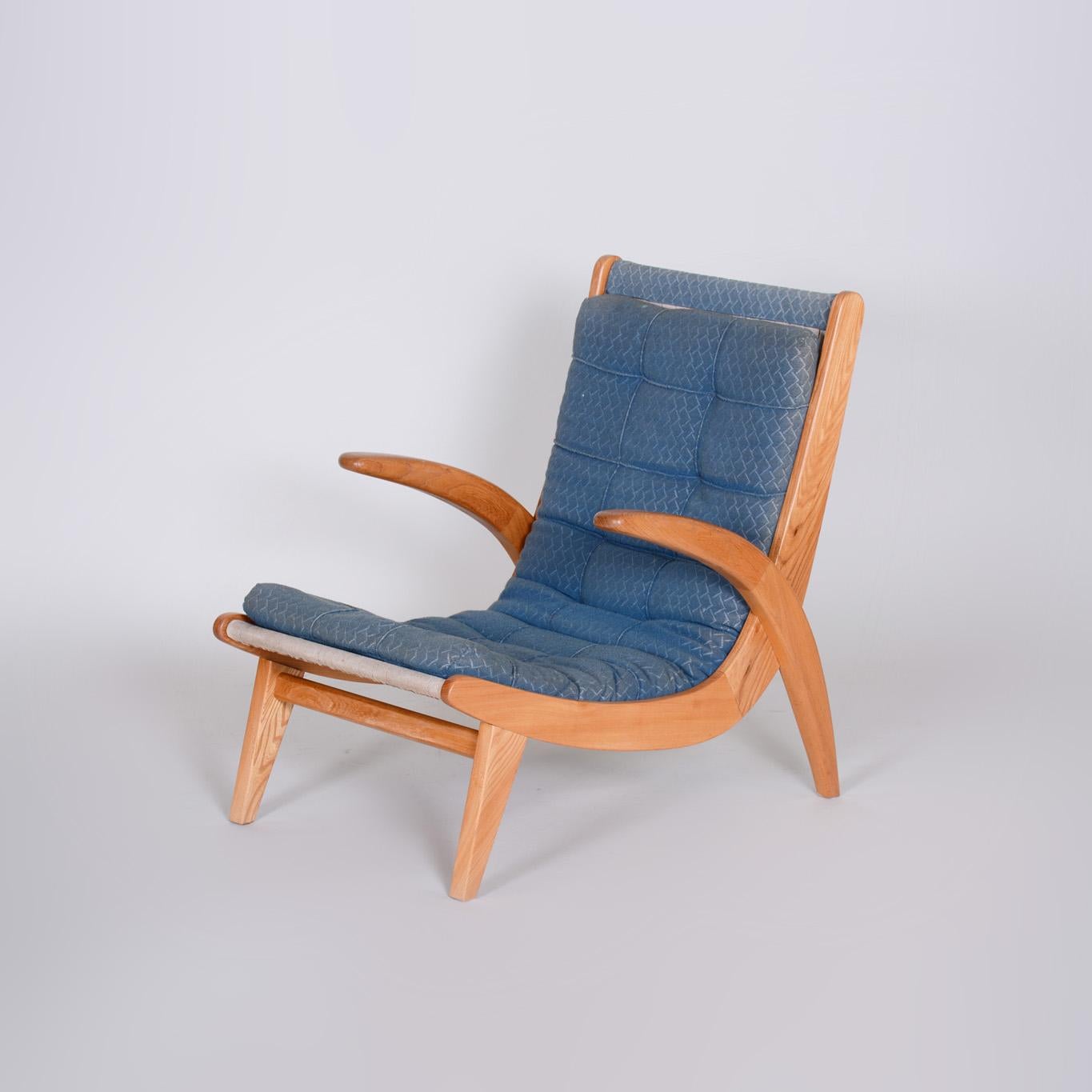 Pair of Blue Mid Century Armchairs, Designed by Jan Vaněk in the 1950s, Ash For Sale 3