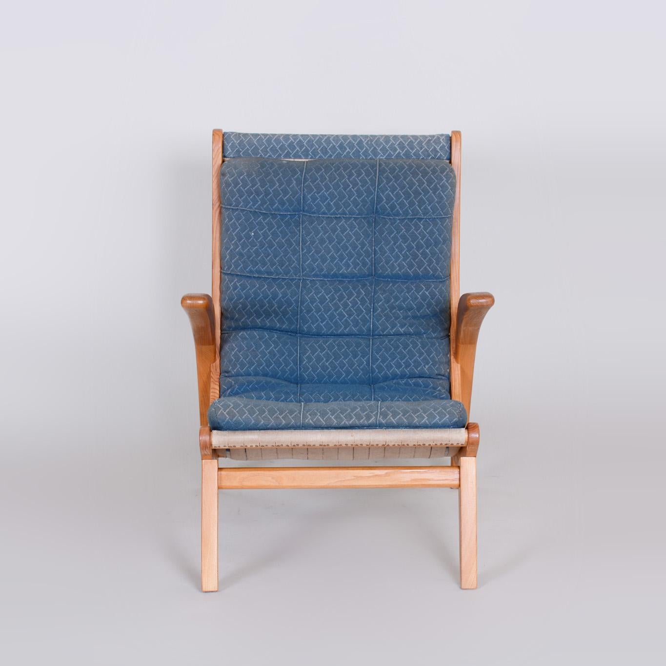 Pair of Blue Mid Century Armchairs, Designed by Jan Vaněk in the 1950s, Ash For Sale 4