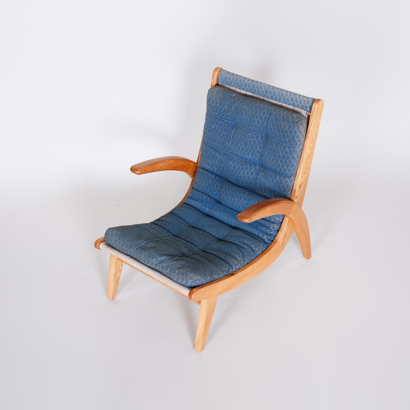 Pair of Blue Mid Century Armchairs, Designed by Jan Vaněk in the 1950s, Ash For Sale 5