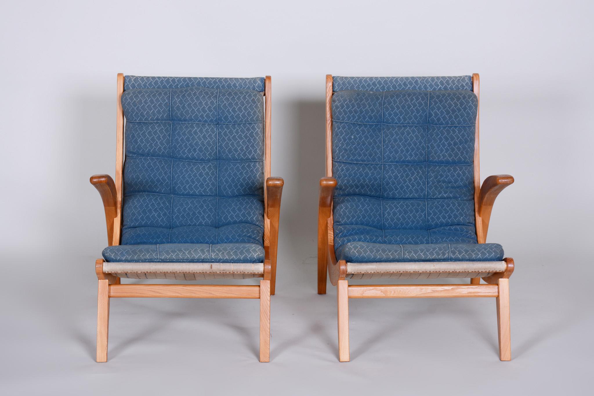 Paire de fauteuils bleus du milieu du siècle, The am designs by Jan Vaněk in the 1950s, Ash en vente 9