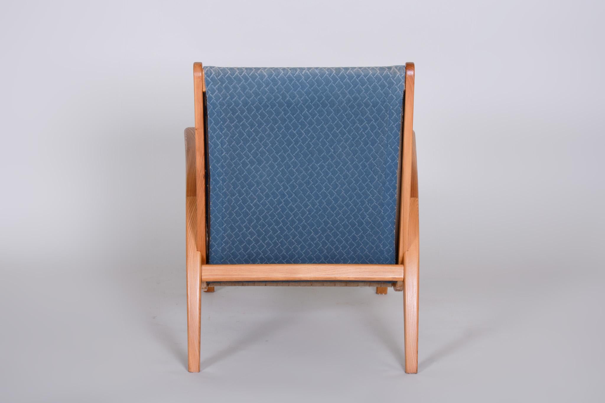 Pair of Blue Mid Century Armchairs, Designed by Jan Vaněk in the 1950s, Ash For Sale 11