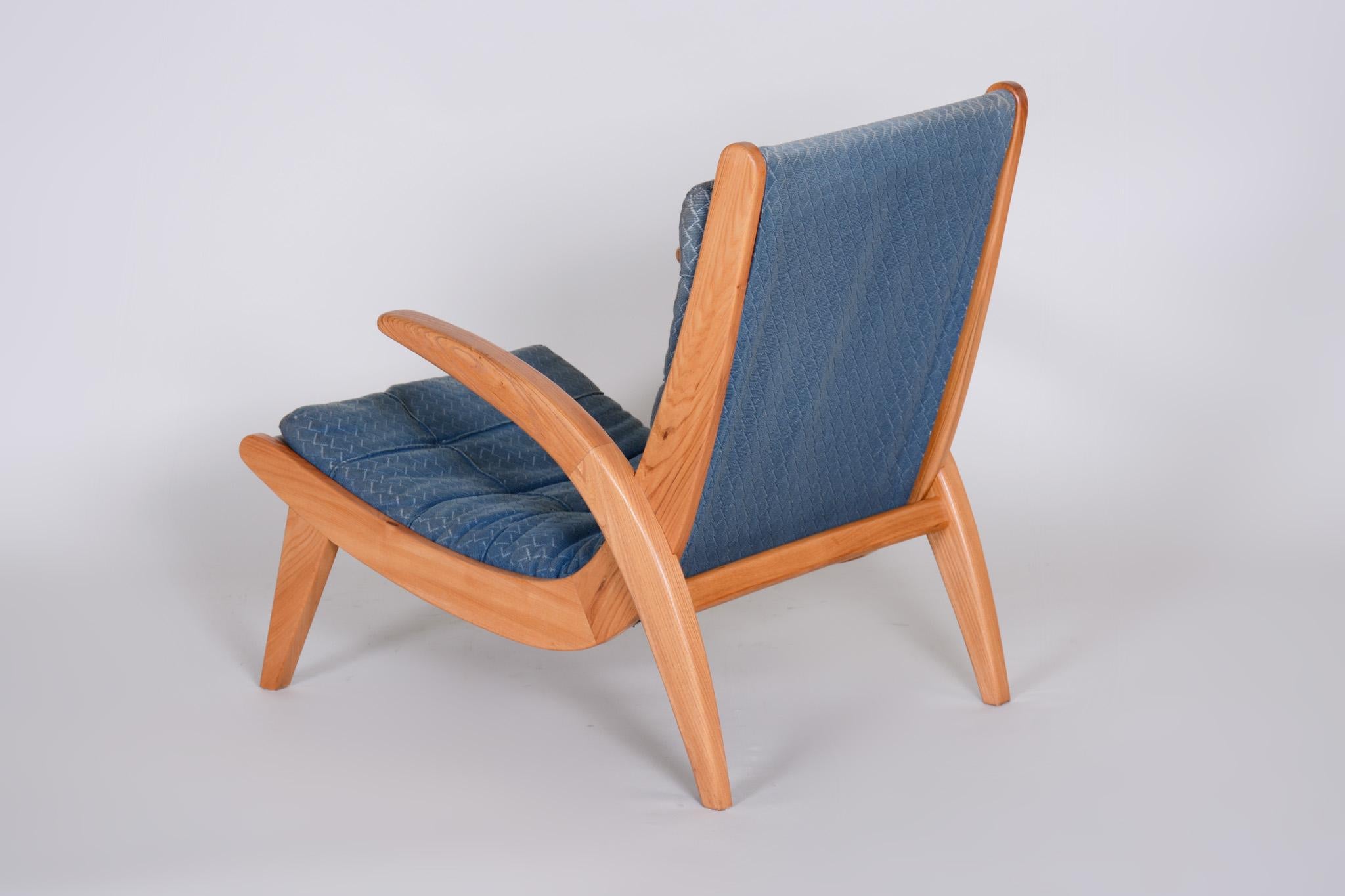 Pair of Blue Mid Century Armchairs, Designed by Jan Vaněk in the 1950s, Ash For Sale 12