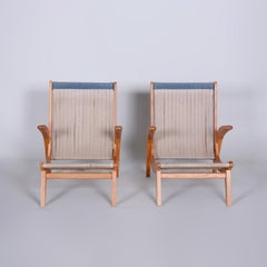 Pair of Blue Mid Century Armchairs, Designed by Jan Vaněk in the 1950s, Ash